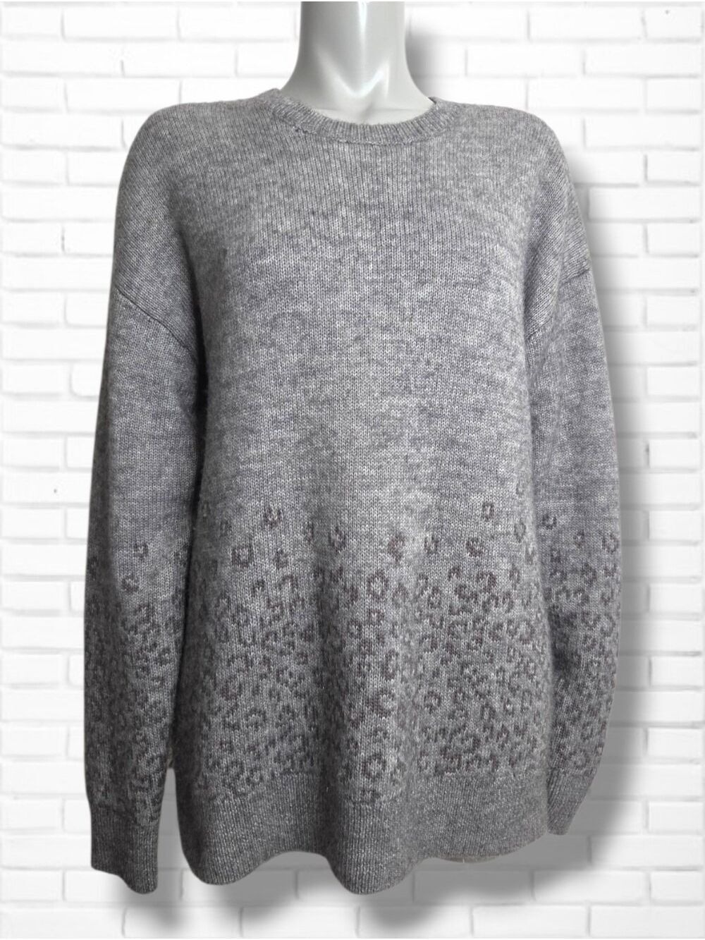 AllSaints "Tredan" Oversized Men's M Grey Leopard Print Crewneck Sweater